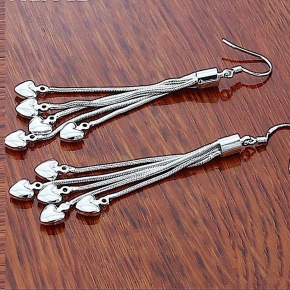 Sterling Silver Tassel Heart Dangle Earrings - Picture 3 of 3